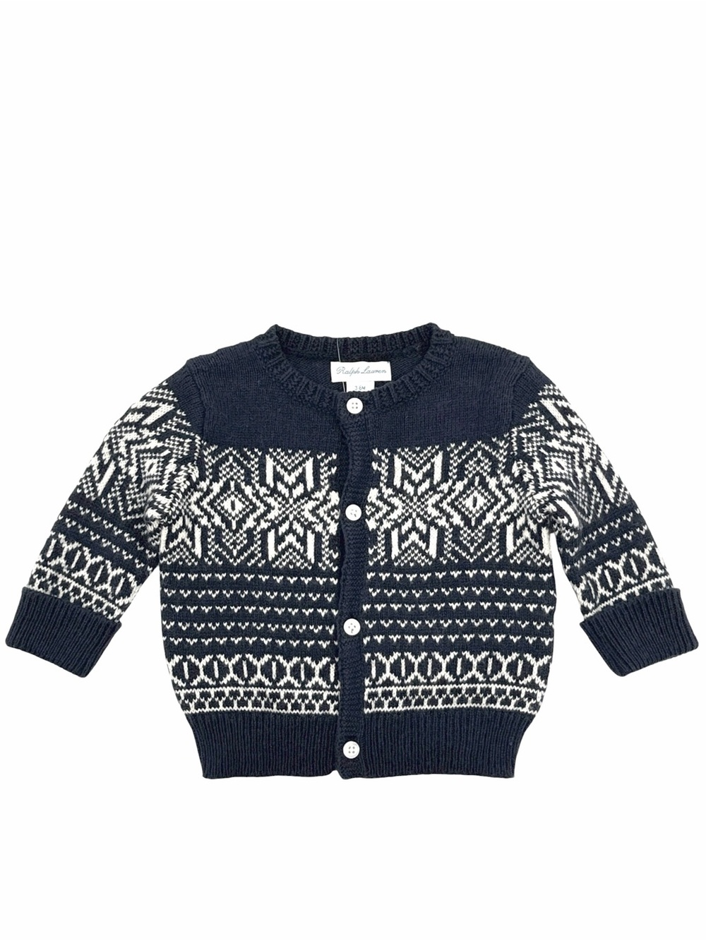 NWT Ralph Lauren Snowflake Fair Isle Cotton-Blend Cardigan Size 3M/6M